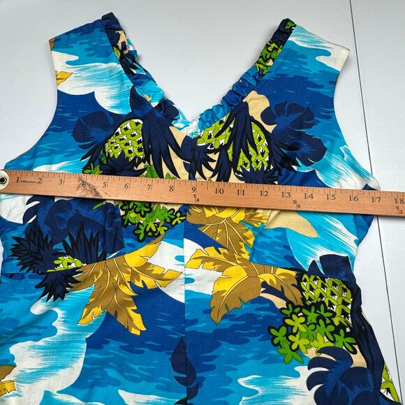 Vintage Hukilau Fashions Dress Women 14 Blue Floral Maxi Tropical Hawaiian Beach - Picture 9 of 12